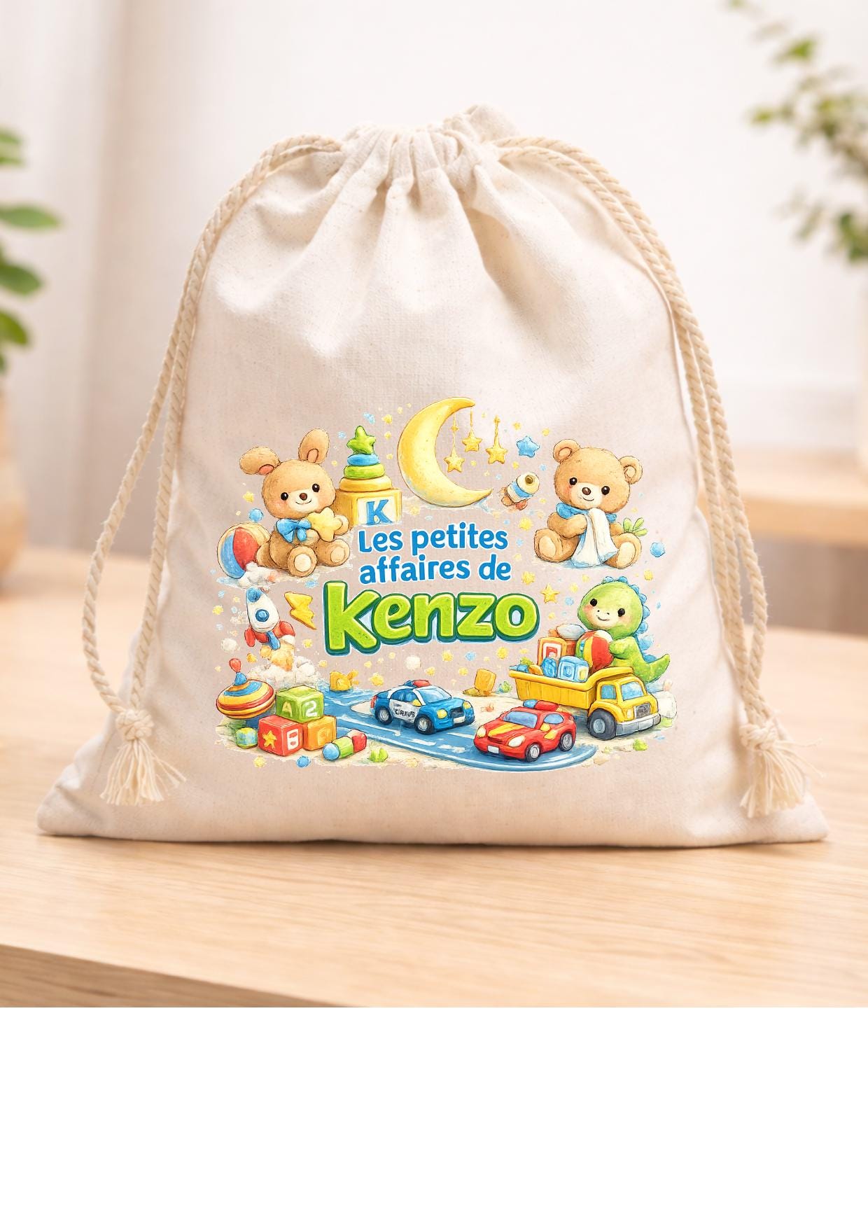 Sac pochon à cordon en tissu, coton, personnalisé avec VOTRE DESIGN, imprimé en DTF, haute qualité, texte au choix, dessin au choix