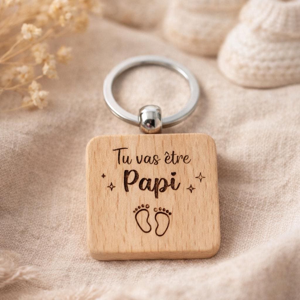 Porte clé en bois gravé, tu vas être papi, annonce grossesse, futur papi, baby shower, enceinte annonce à la famille,