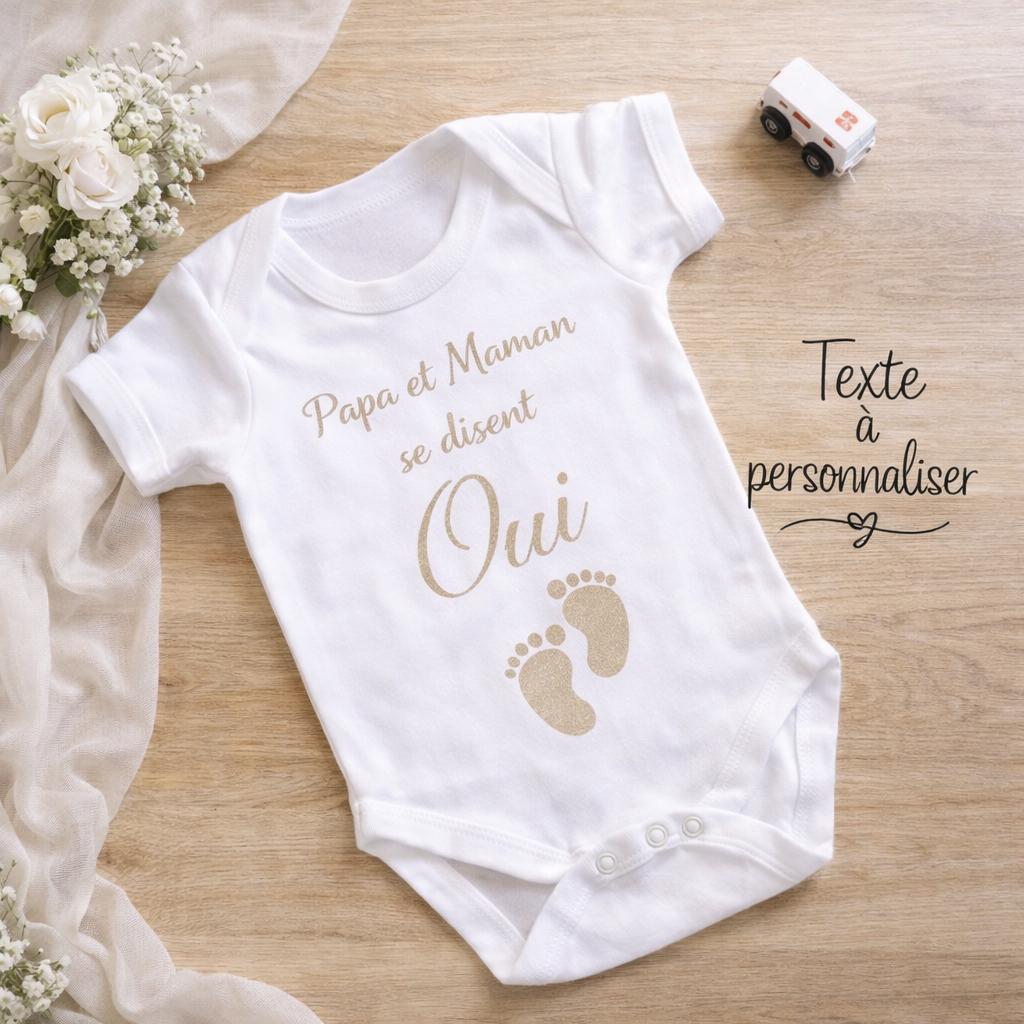 Body bébé mariage personnalisé, papa et maman se disent oui, annonce mariage grossesse, body bébé cérémonie, cadeau mariage original