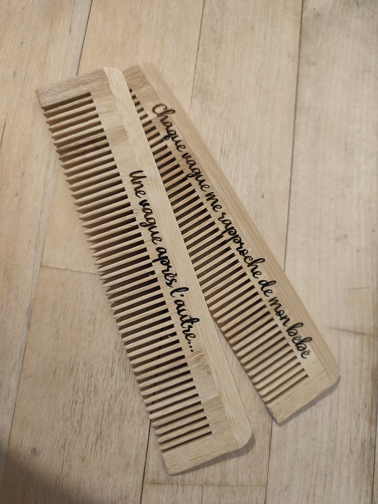 Peigne en bambou Moso écologique 13cm Femme Homme Cheveux et Barbe biodégradable Prénom gravé, bonne fête maman, fête des mères, message