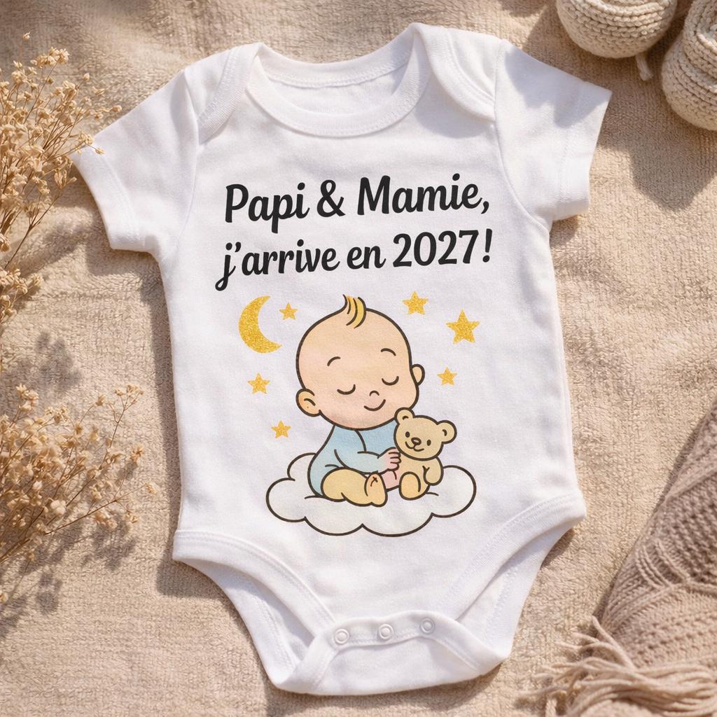 Body annonce grossesse / annonce grossesse / body pour papi et mamie / body personnalisé futur grands parents / j'arrive en 2027