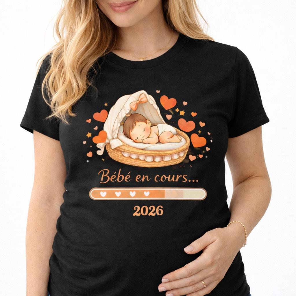 Tshirt femme imprimé, Bébé en cours, future maman, annonce de grossesse femme enceinte, bébé en cours, barre de chargement, tshirt grossesse
