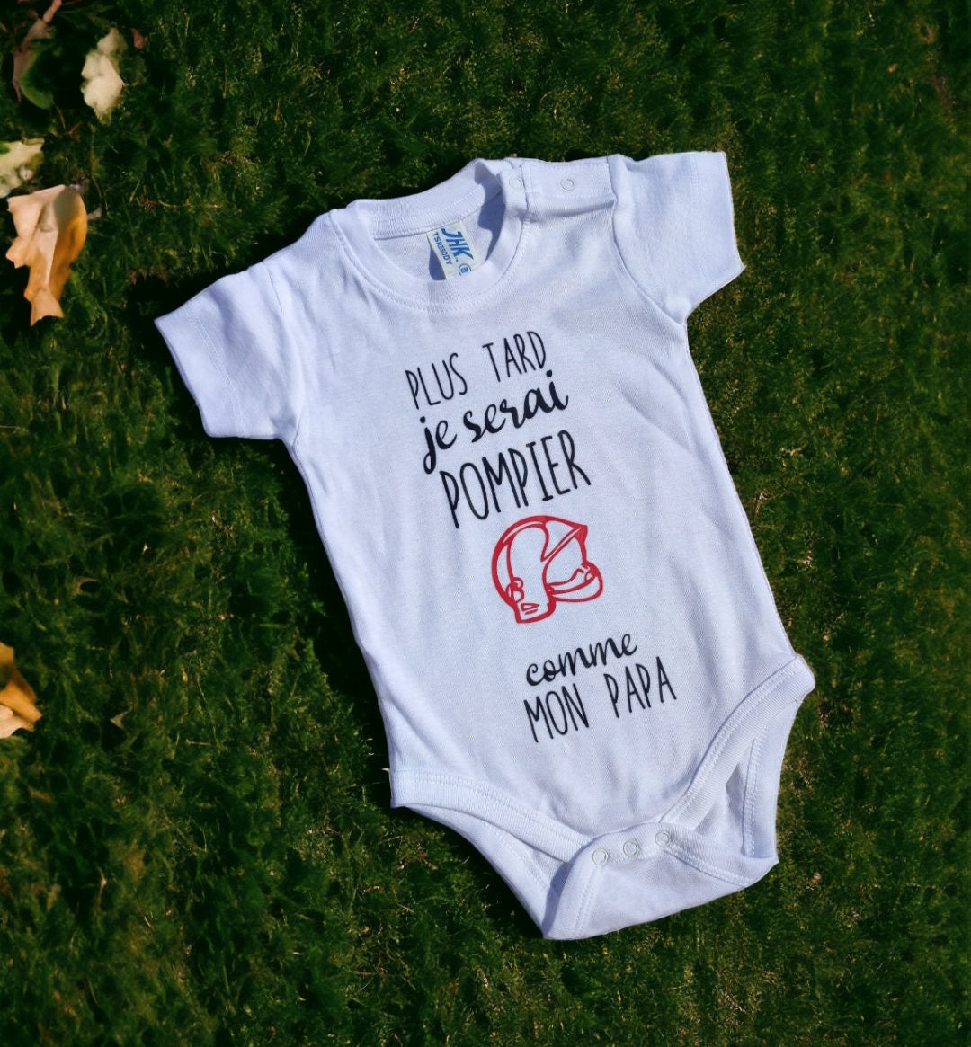Body bébé Plus tard je serai pompier comme papa, casque de pompier, personnalisé avec prénom, annonce de grossesse