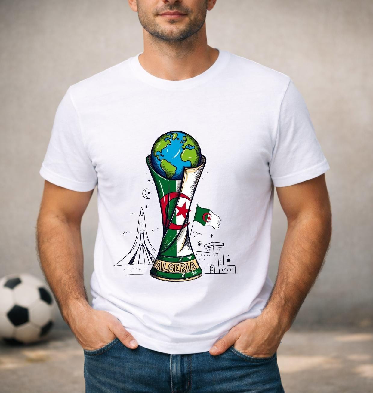 T-shirt adulte ou enfant ou body bébé Coupe du Monde 2026 foot Algérie
