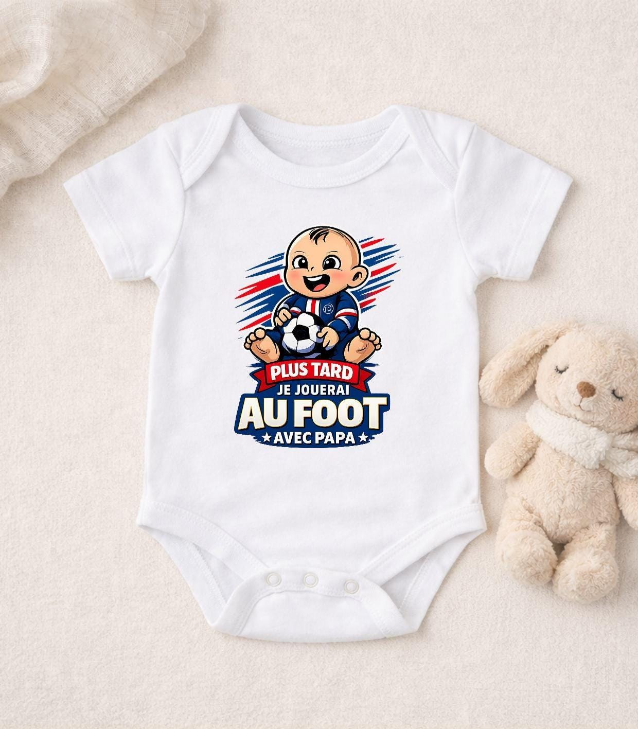 Body bébé, plus tard je jouerai au foot comme avec papa, futur footballeur, annonce de grossesse football, idée cadeau, psg bébé