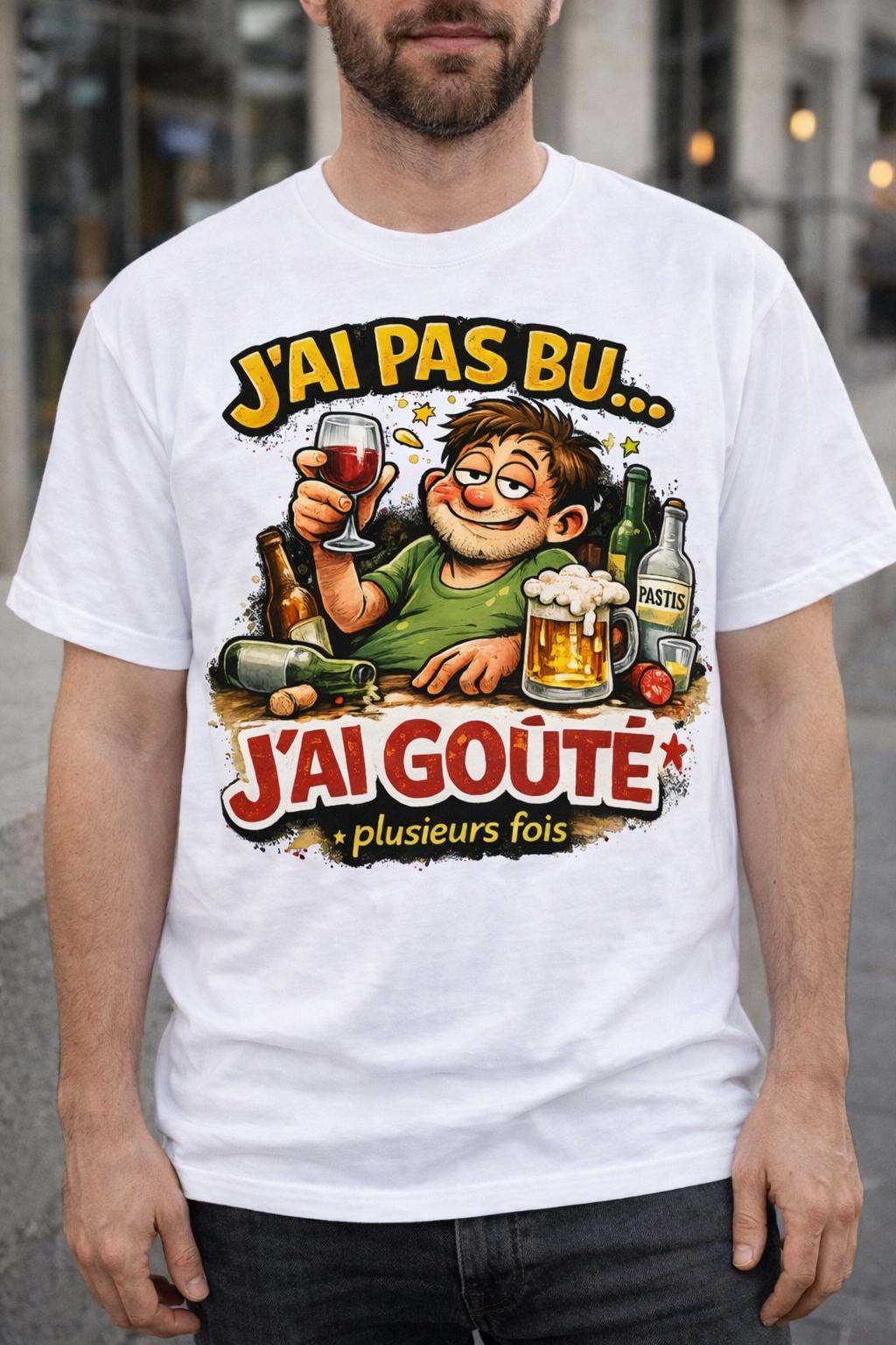 T-shirt humour apéro homme | J’ai pas bu j’ai goûté plusieurs fois | Cadeau drôle alcool | Tee-shirt humour français