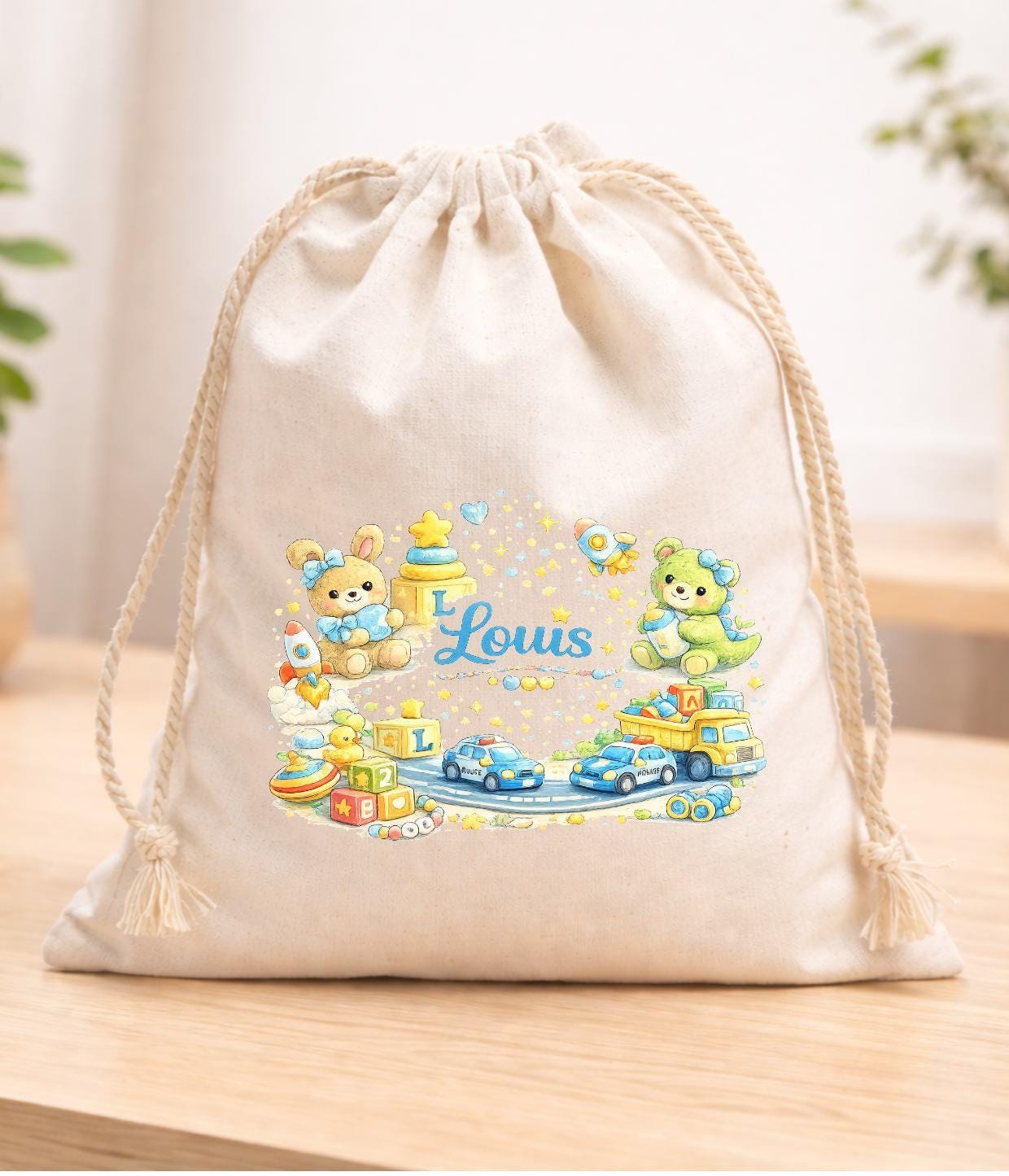 Sac pochon à cordon en tissu, sac à doudou, coton, Les petites affaires de Prénom, haute qualité, EVJF demoiselle d'honneur