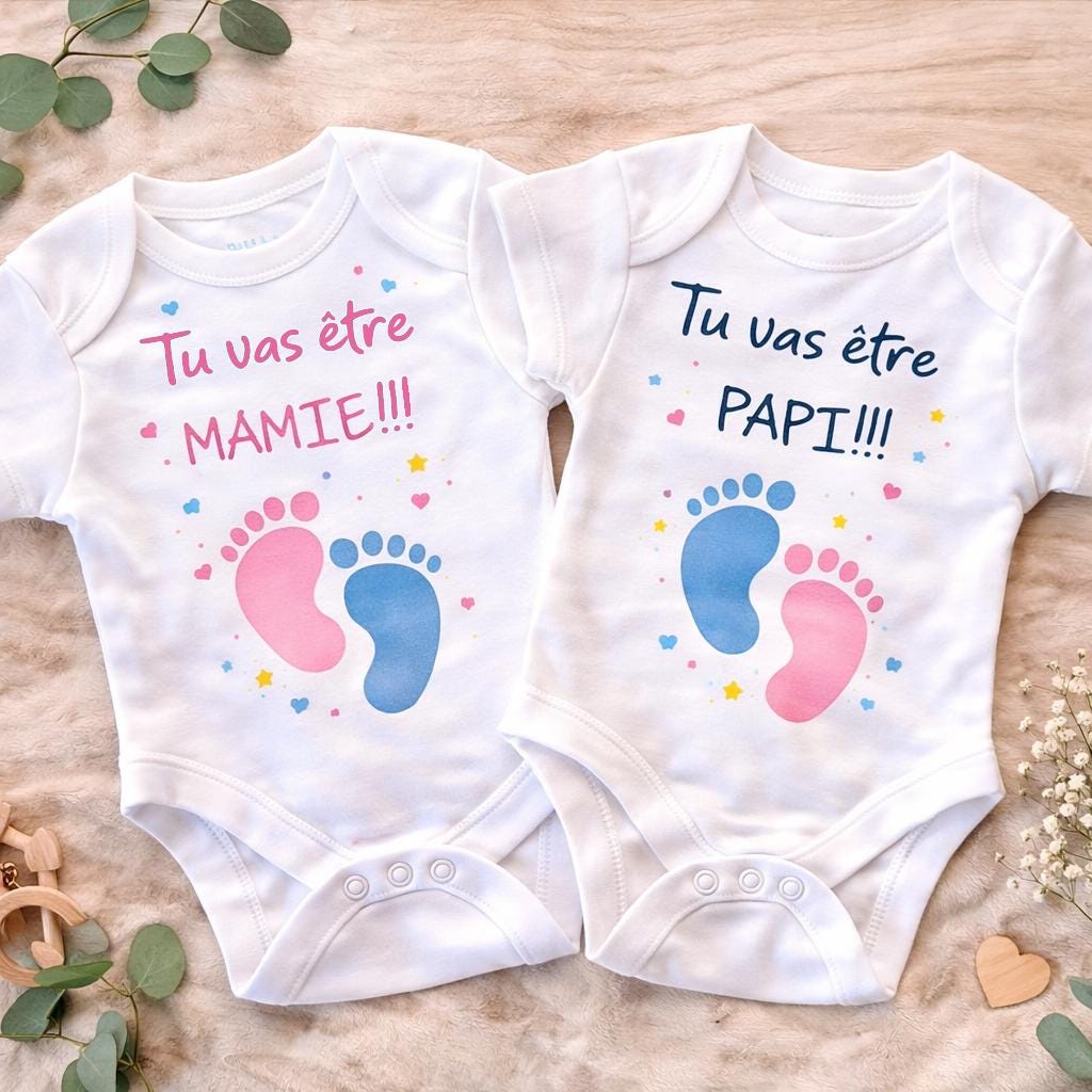 Lot de 2 Body bébé pour votre annonce de grossesse, tu vas être papi et mamie, cadeau futurs grands parents, annonce originale grossesse