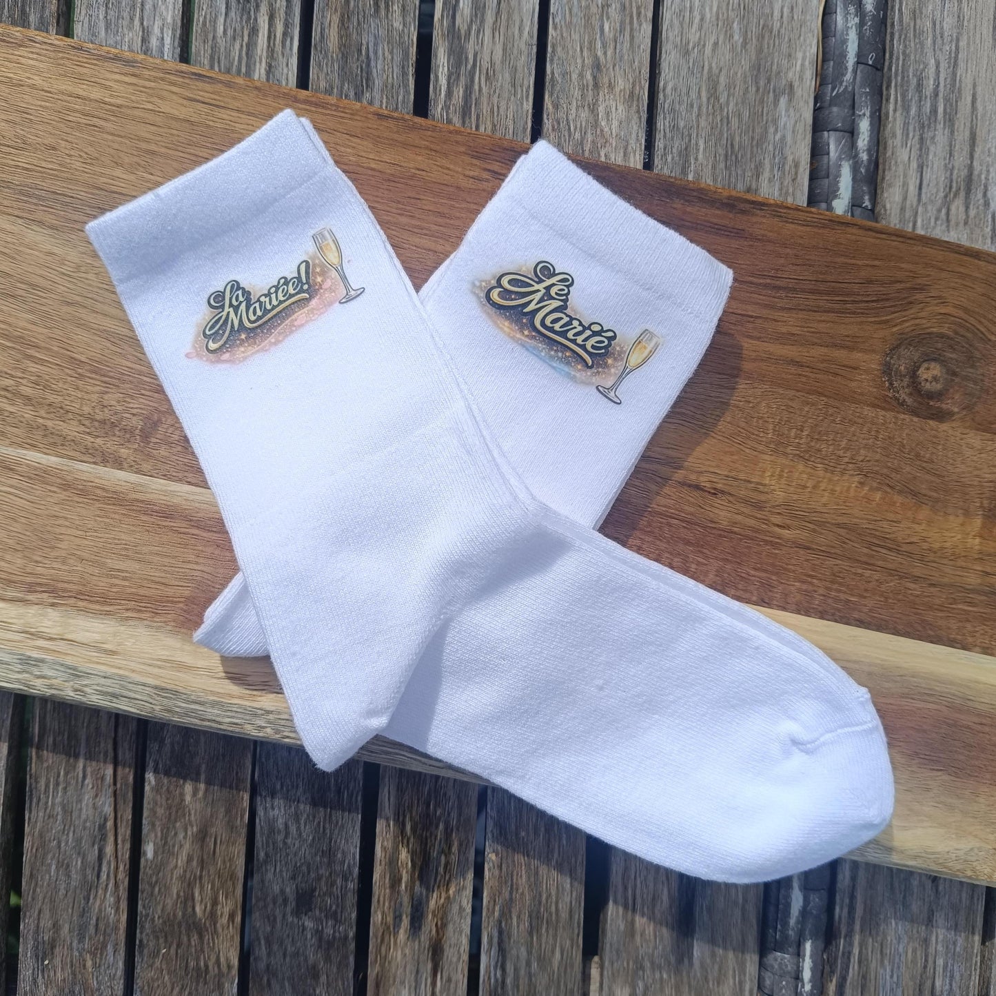 Paire de chaussettes blanches personnalisées thème Mariage – Le Marié La Marié, témoin demoiselle d'honneur- mariage EVG EVJF Anniversaire