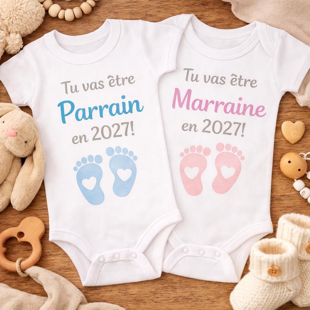 Lot de 2 Body bébé Parrain et Marraine 2027