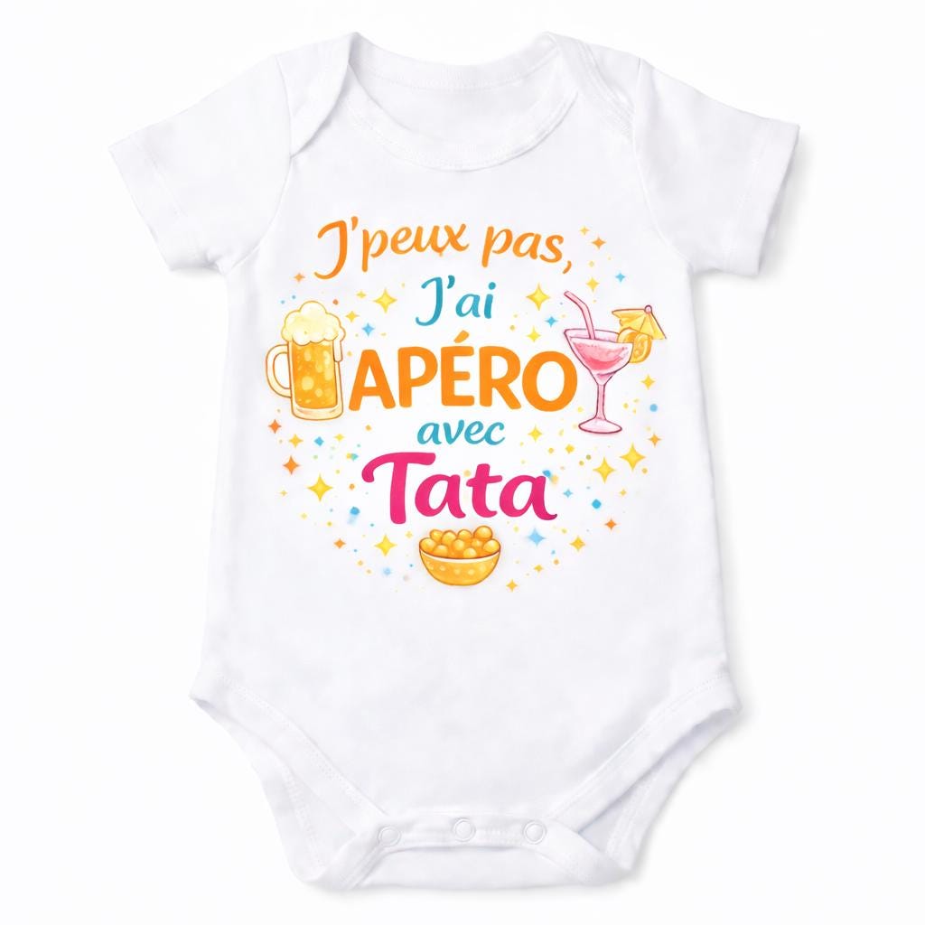 Body bébé humour – J'peux pas j'ai apéro avec Parrain/Marraine/Tonton/Tata – DTF couleur – Cadeau naissance original – Baby shower