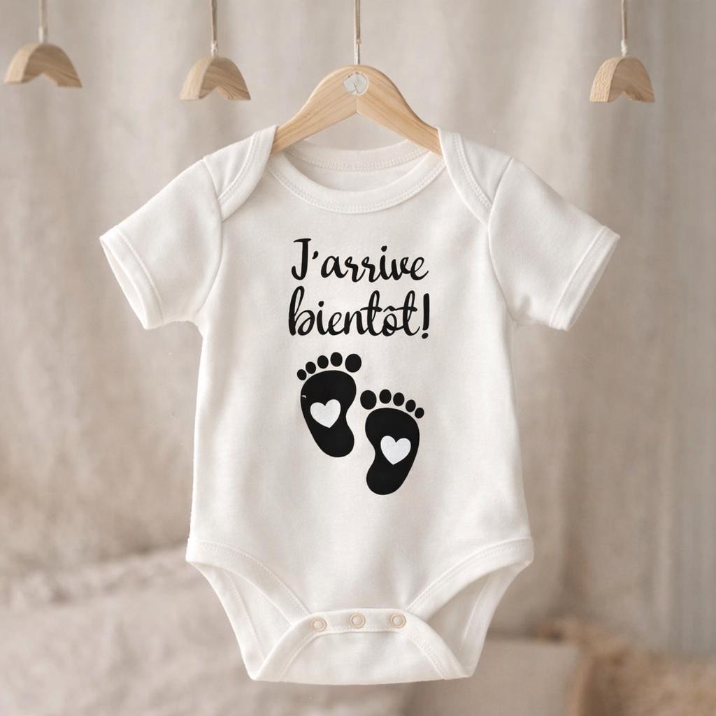 Body bébé j'arrive bientôt, idée cadeau personnalisé annonce de grossesse, femme enceinte, bébé arrive, future maman, papi mamie papa tonton