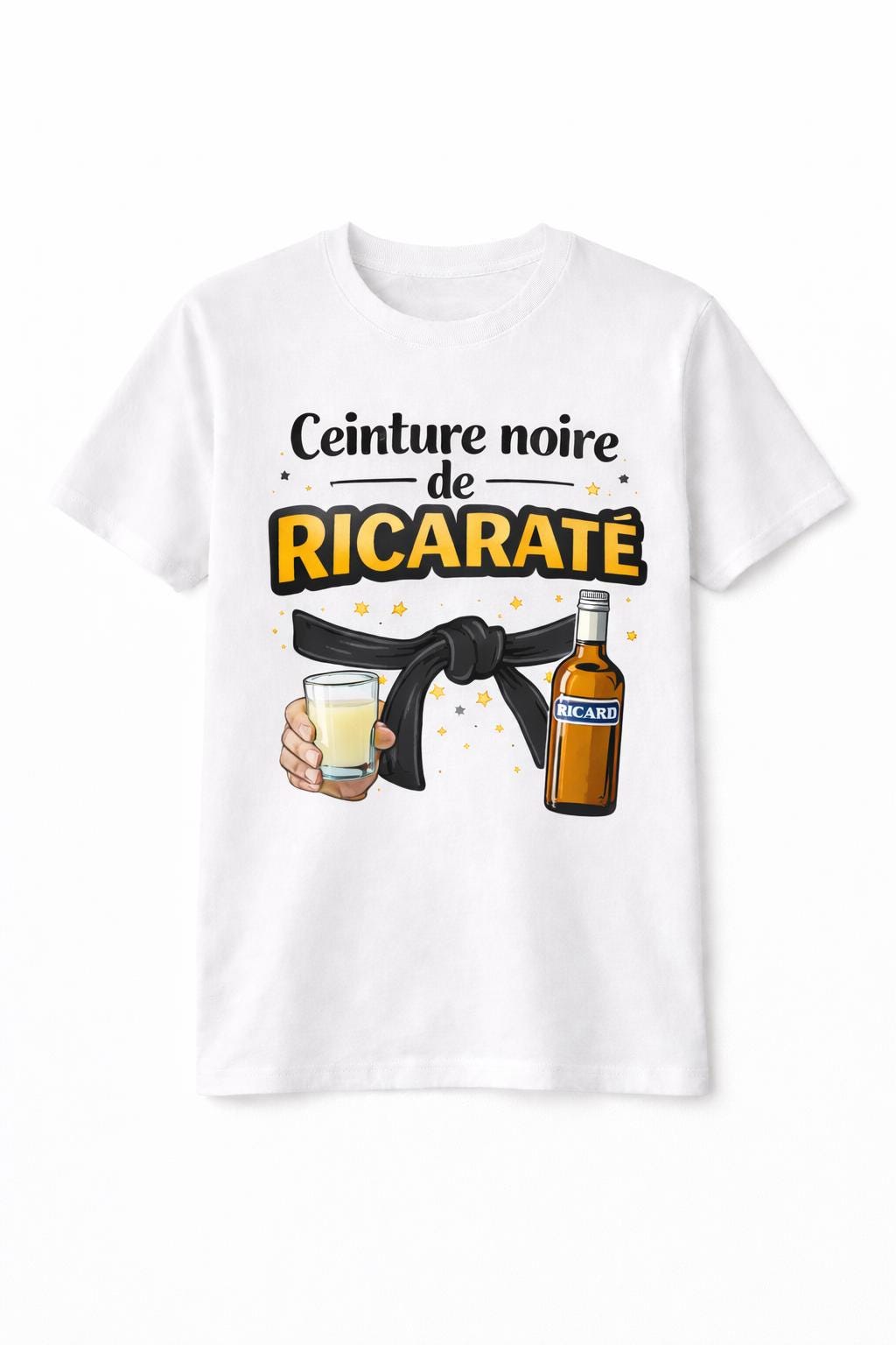 T-shirt humour apéro – Ceinture noire de Ricaraté – Tee shirt pastis drôle – Cadeau homme humour alcool