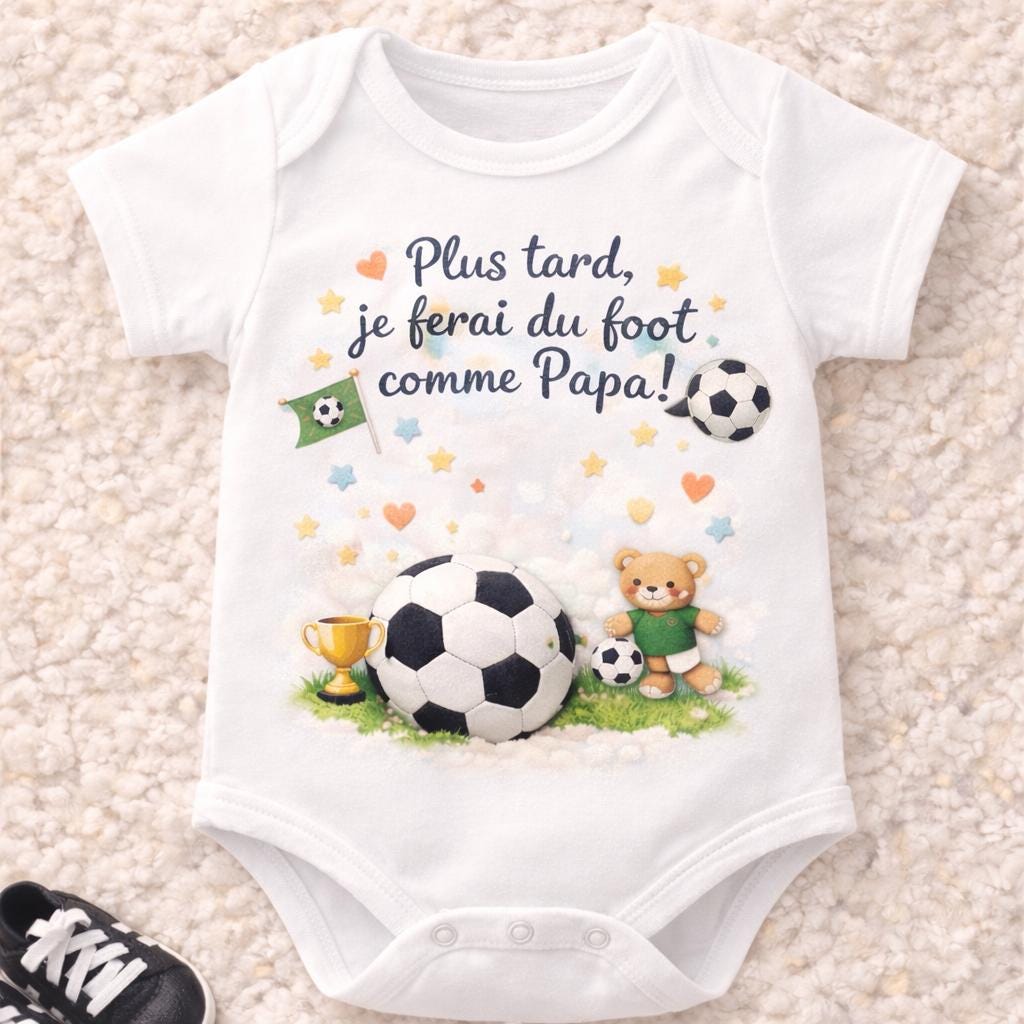 Body bébé à personnaliser, "plus tard je jouerai au foot comme Papa, maman, papi, tonton", annonce de grossesse ou cadeau de naissance