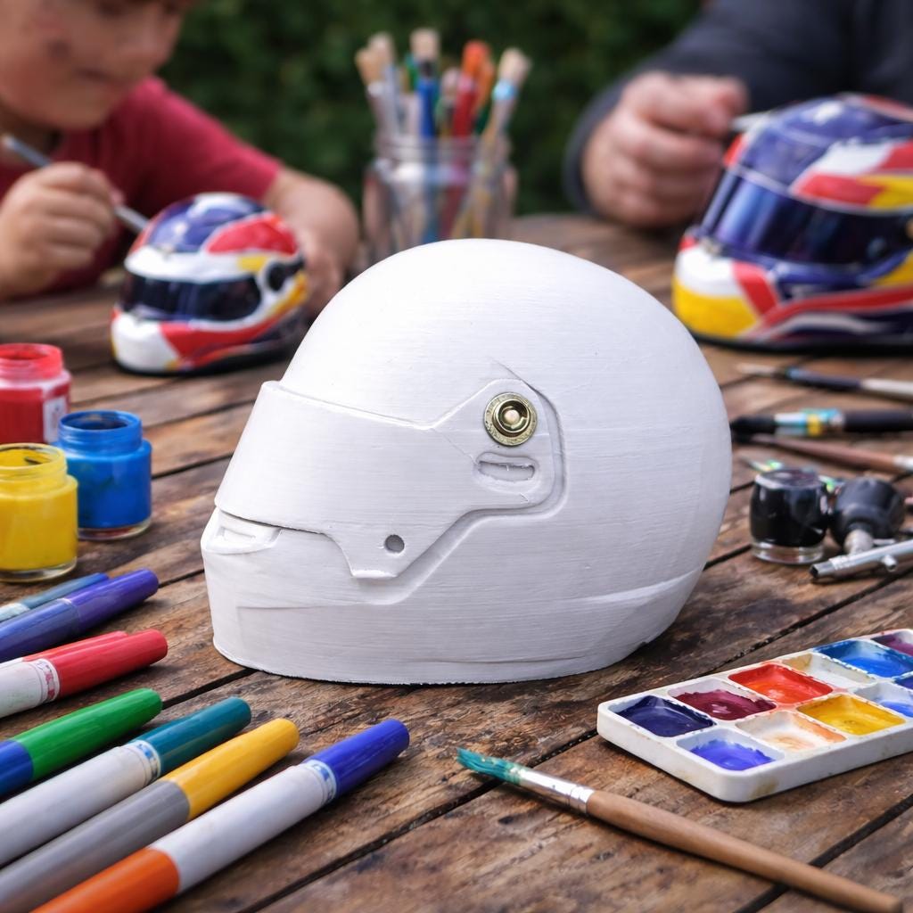 Casque F1 à peindre soi-même – Échelle 1/2 – 13 cm – Activité créative enfant adulte – Cadeau pilote – Loisirs créatifs