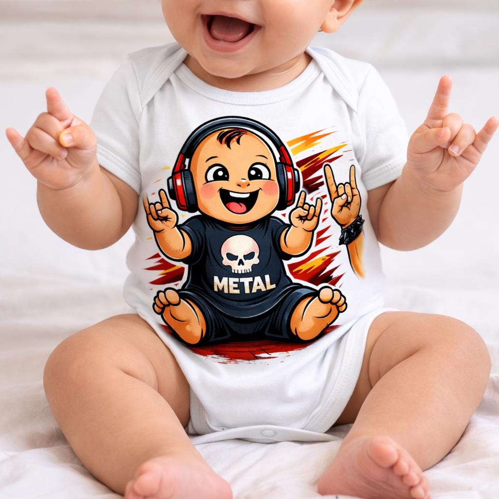 Body bébé J'écoute du métal avec Papa, musique métal, body bébé personnalisé hard rock, idée cadeau futur papa, annonce de grossesse