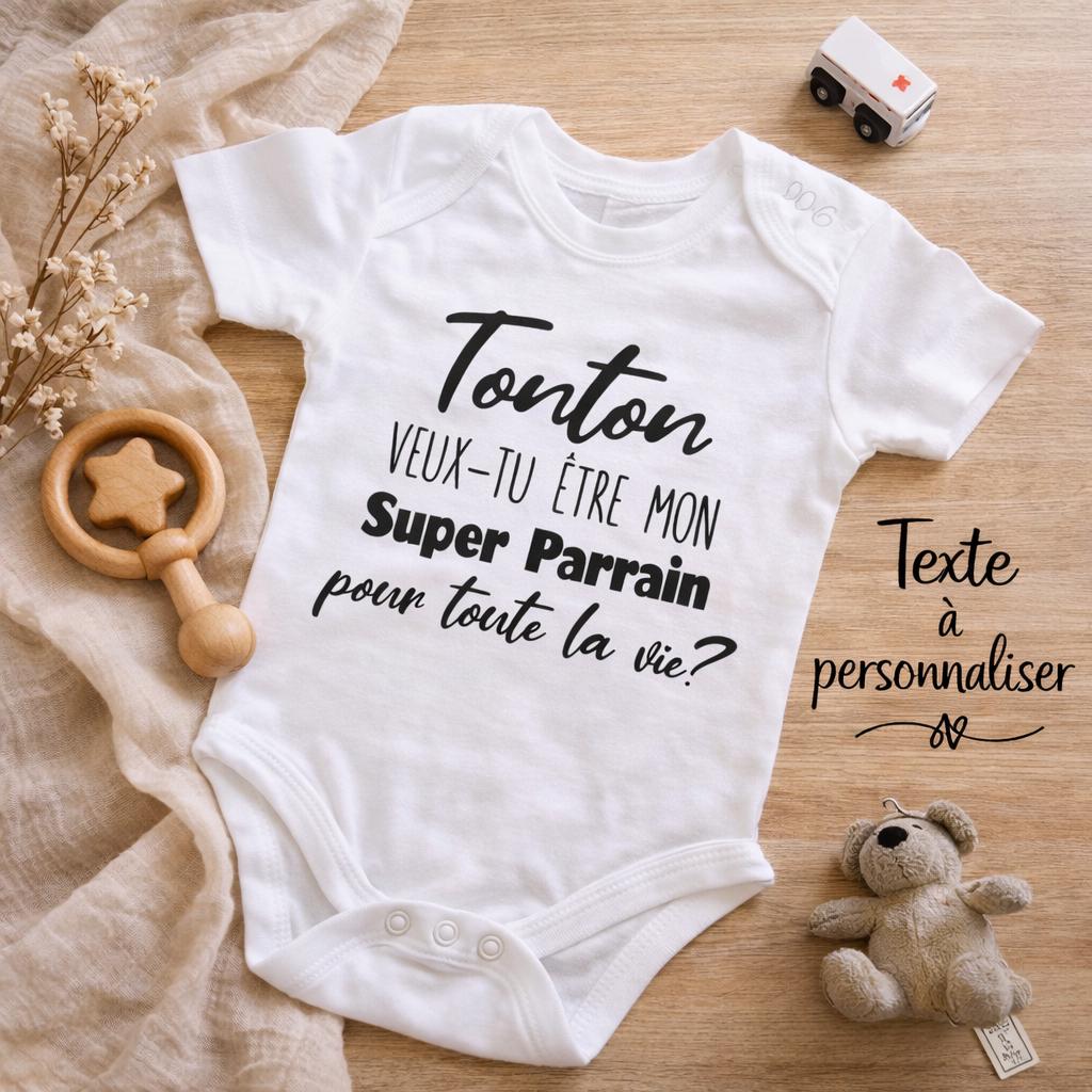 Body bébé demande parrain original, tonton veux-tu être mon super parrain, annonce grossesse personnalisée, cadeau futur parrain bébé