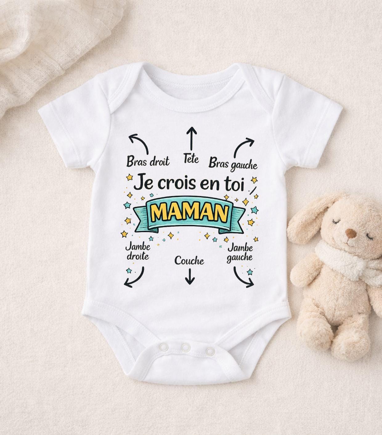 Body bébé, notice, mode d'emploi avec Humour, bodie personnalisable pour bébé, annonce de grossesse, naissance, accouchement