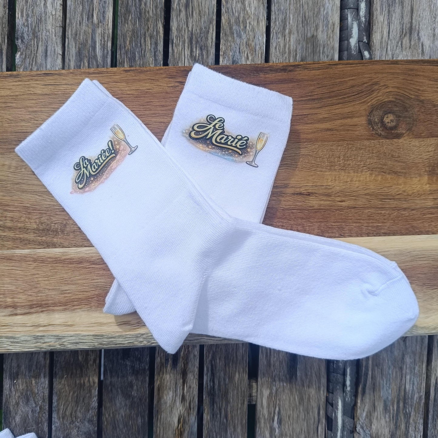 Paire de chaussettes blanches personnalisées thème Mariage – Le Marié La Marié, témoin demoiselle d'honneur- mariage EVG EVJF Anniversaire