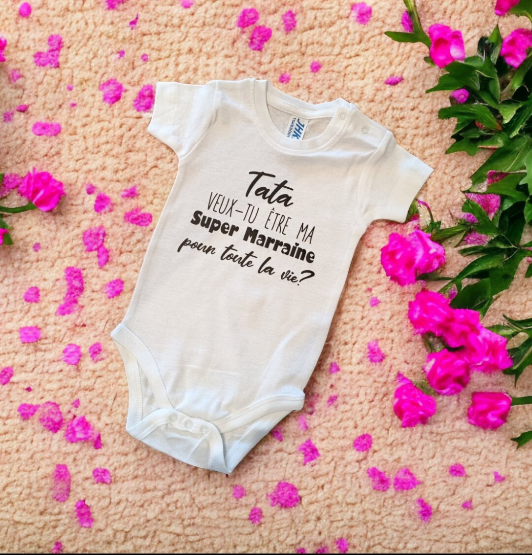 Body bébé "Veux-tu être ma marraine ?" – Demande originale à la future marraine – Cadeau tendre et personnalisé