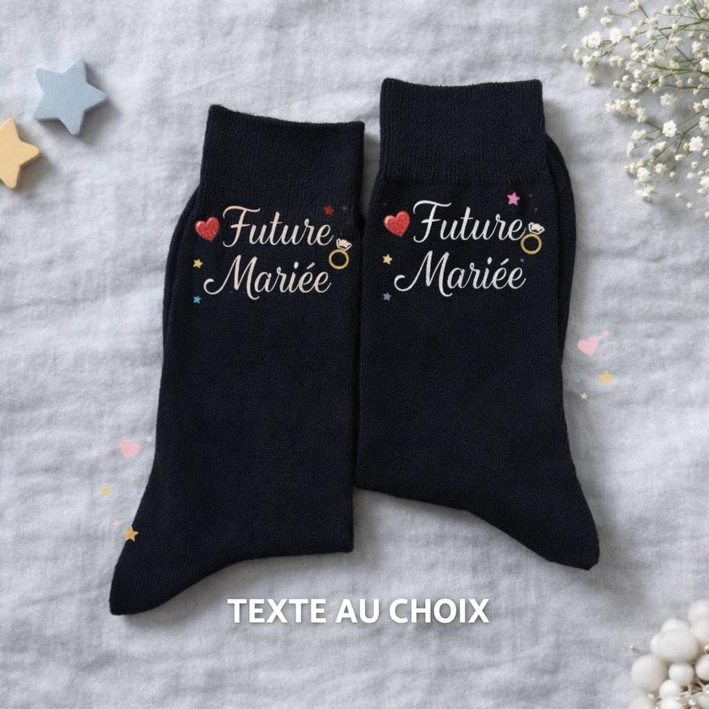 Paire de chaussettes noires personnalisées – Message humoristique au choix – Cadeau fun & stylé - mariage EVG EVJF Anniversaire