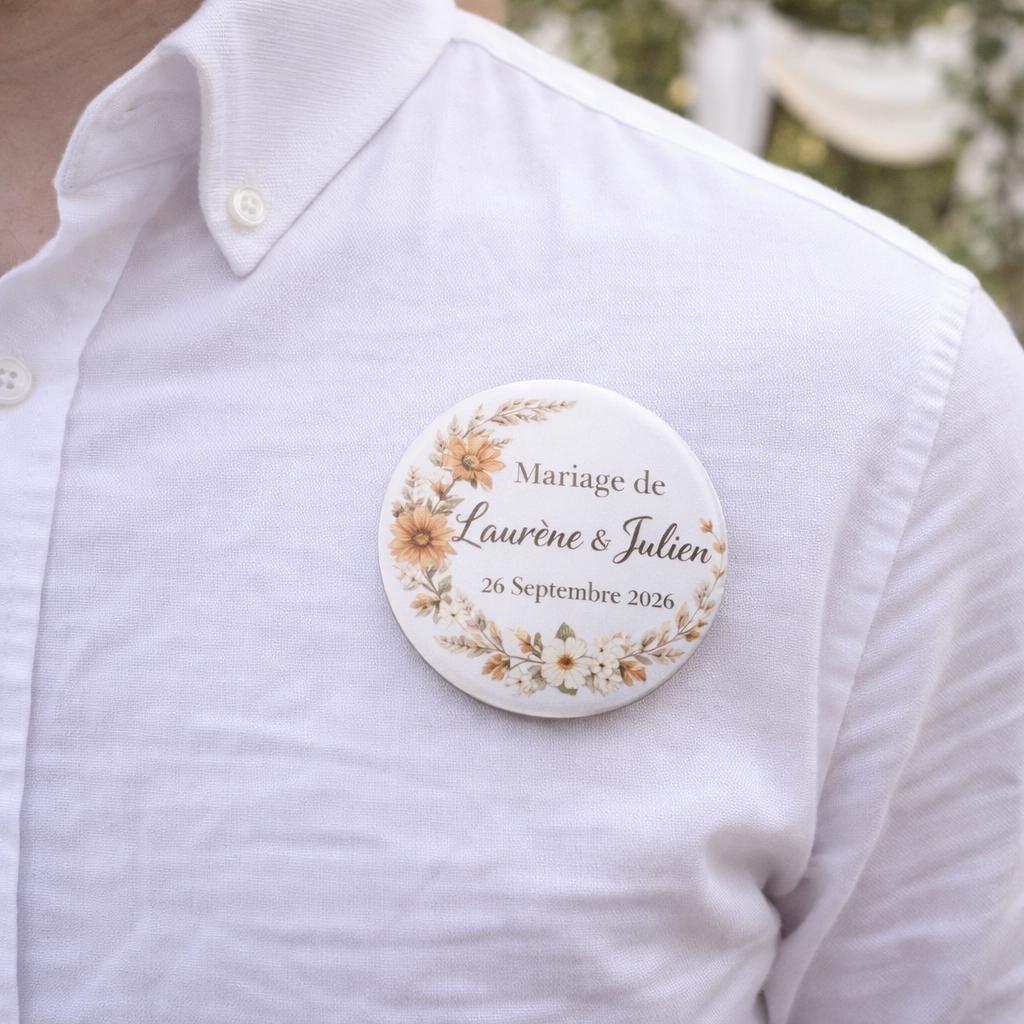 Badge Personnalisé Mariage, Anniversaire, Baptême, EVJF