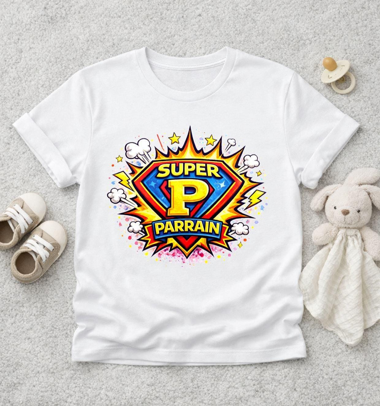 Super Parrain – T-shirt adulte, enfant ou body bébé – Cadeau original DTF  – Annonce famille super héros - BD Comics Superman Spiderman