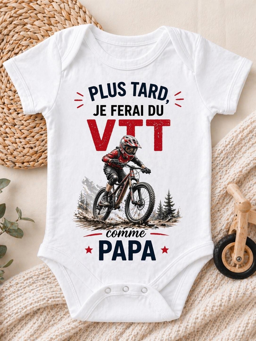 Body bébé descente VTT comme papa – Cadeau naissance original – Body bébé humour – Idée cadeau papa – Bébé pilote – Body personnalisé
