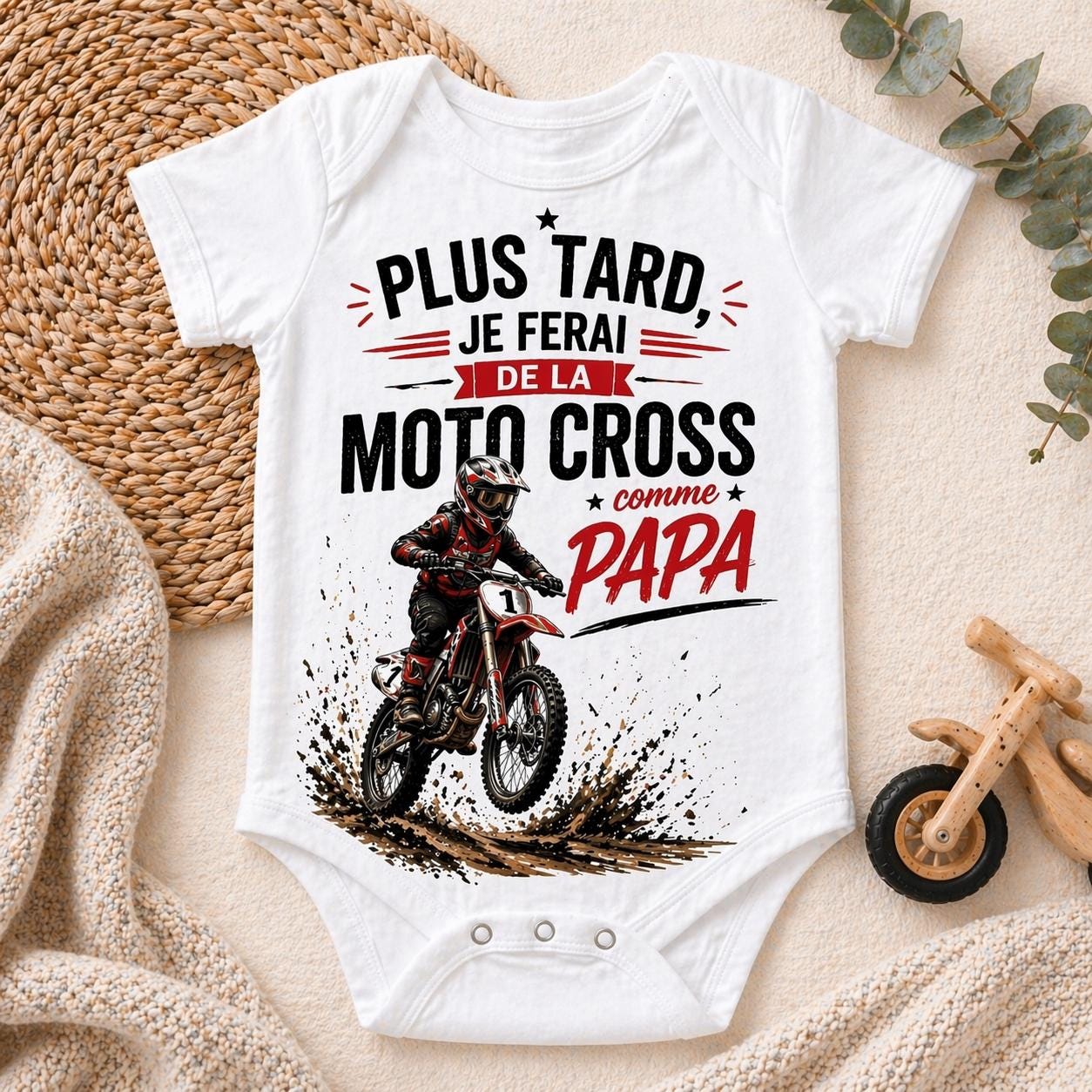 Body bébé pilote de motocross comme papa – Cadeau naissance original – Body bébé humour – Idée cadeau papa – Bébé pilote – Body personnalisé