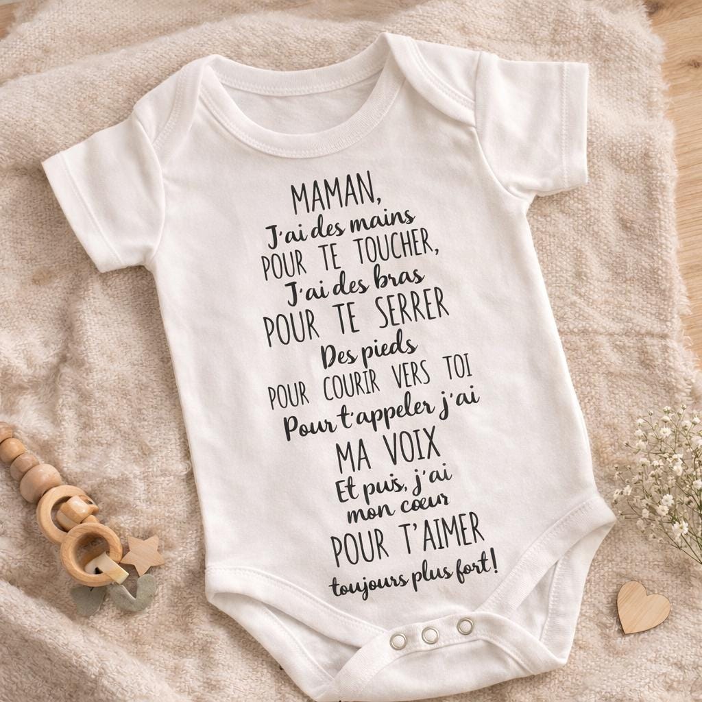 Body bébé & T-shirt Fête des Mères personnalisés | Texte et image au choix | Plusieurs langues disponibles | Cadeau maman original