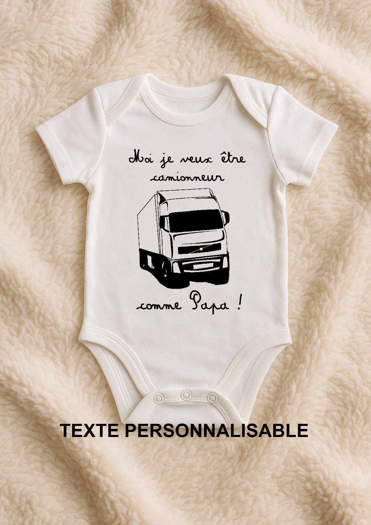 Body bébé “Moi aussi je veux être camionneur comme papa” – Cadeau pour papa routier – Body humoristique bébé – Gravejoli