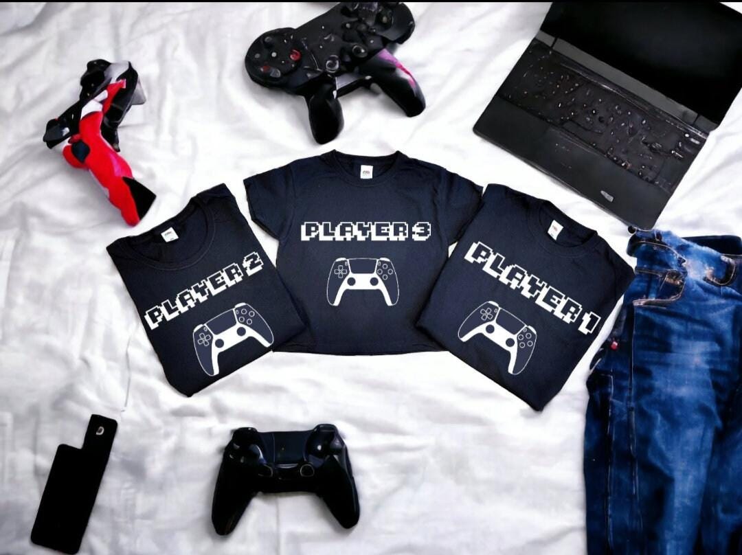 Family Matching Gaming T-Shirts Set Player 1 2 3 Custom Gift Parents Kids Gamers Personalized Shirts Ensemble