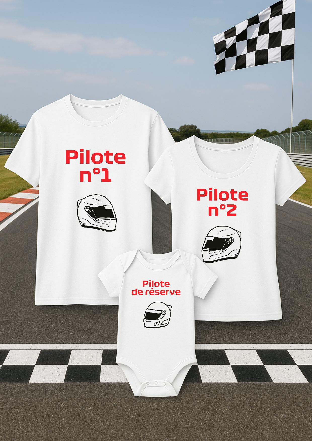 Tshirt adulte homme et femme et body bébé assorti, lot tshirt et body Formule 1, F1, pilote 1, 2, 3, casque de f1, F1 helmet, Ferrari