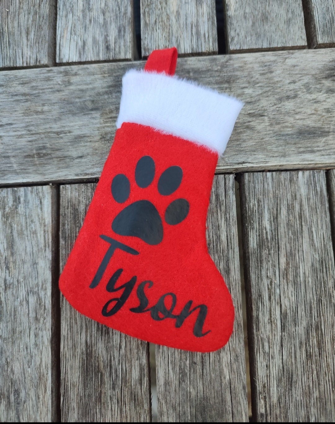 Chaussette de Noël pour les cadeaux personnalisée avec prénom, à accrocher à la cheminée. Flocage or doré pailleté