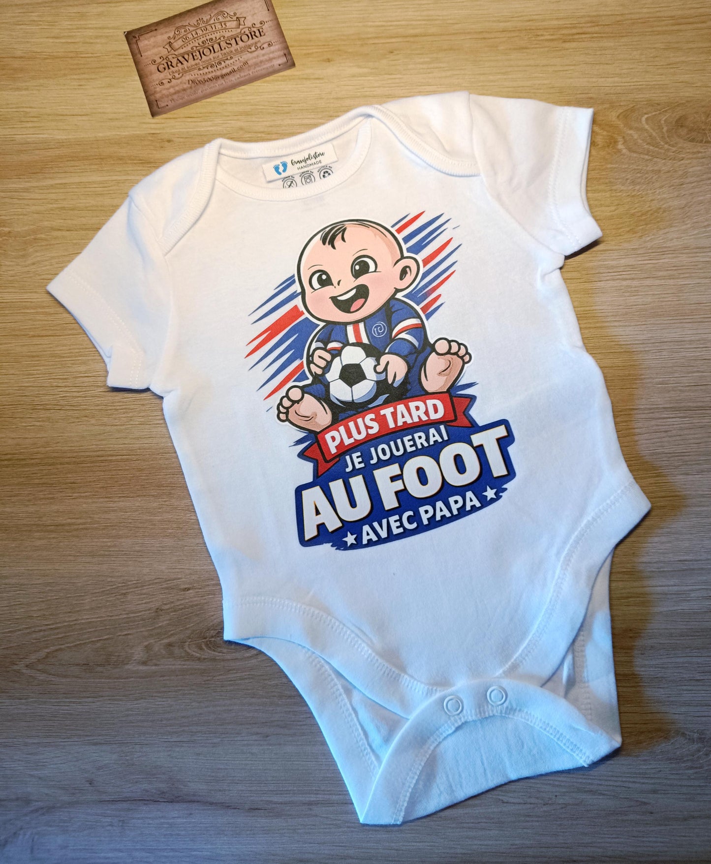 Body bébé, plus tard je jouerai au foot comme avec papa, futur footballeur, annonce de grossesse football, idée cadeau, psg bébé