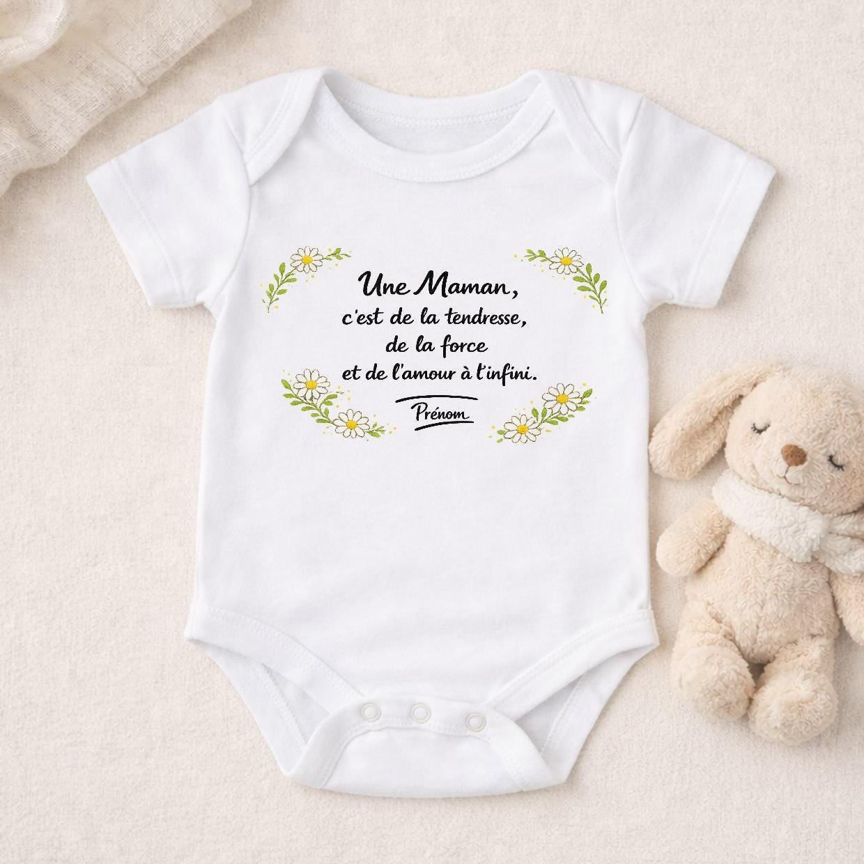 Body Bébé Personnalisé poème avec fleurs. Bonne fête Maman, fête des mères, amour