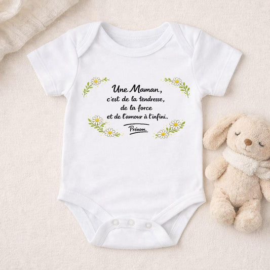 Body Bébé Personnalisé poème avec fleurs. Bonne fête Maman, fête des mères, amour