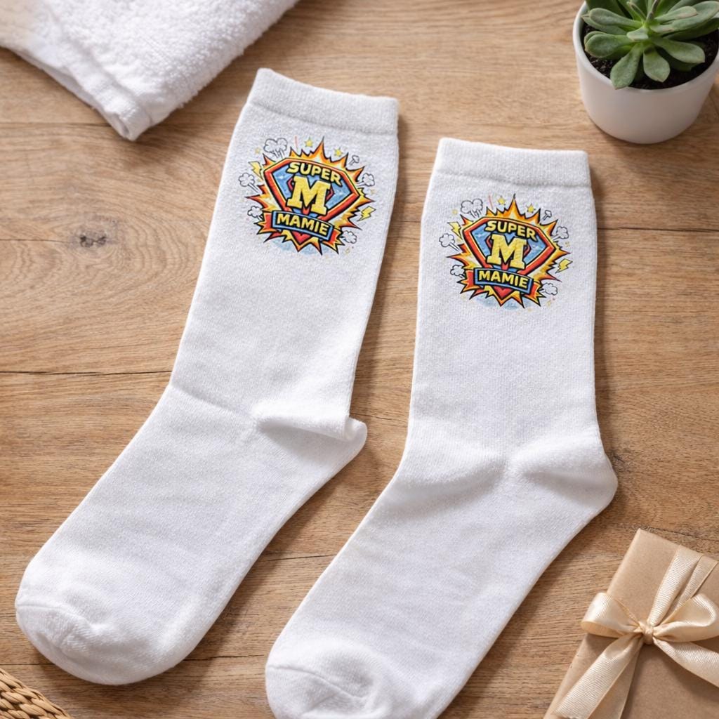 Chaussettes Super Mamie - Cadeau Original Fête des Grand-Mères - Humour Femme