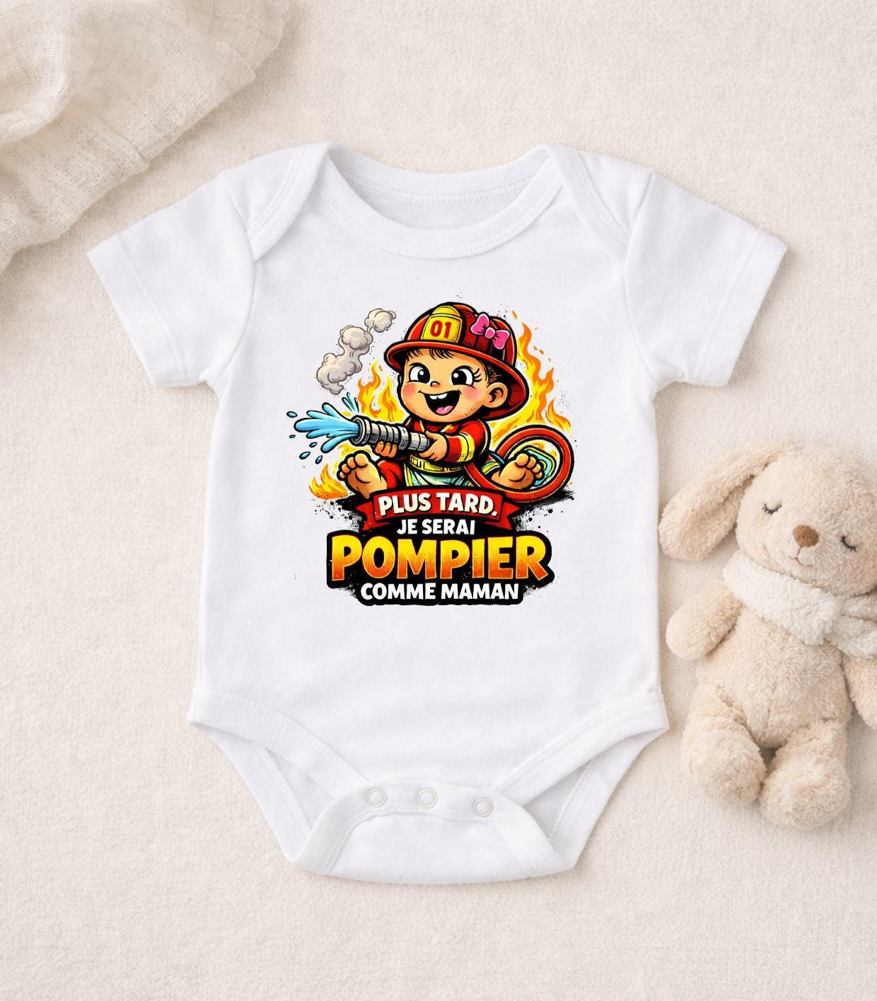 Body bébé Pompier comme Maman – Body naissance pompier – Cadeau bébé pompier – Body humour bébé – Impression DTF