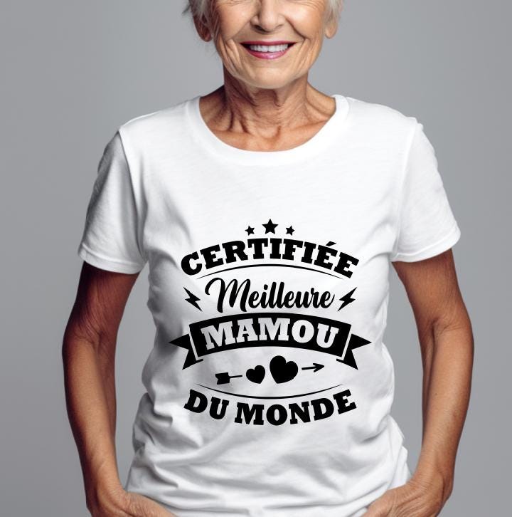T-shirt Femme Meilleure Mamou du Monde Grand-mère Diplôme Cadeau Anniversaire Fête Mamies Humour