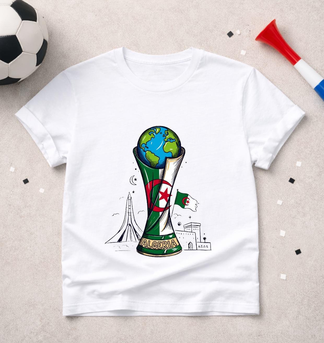 T-shirt adulte ou enfant ou body bébé Coupe du Monde 2026 foot Algérie