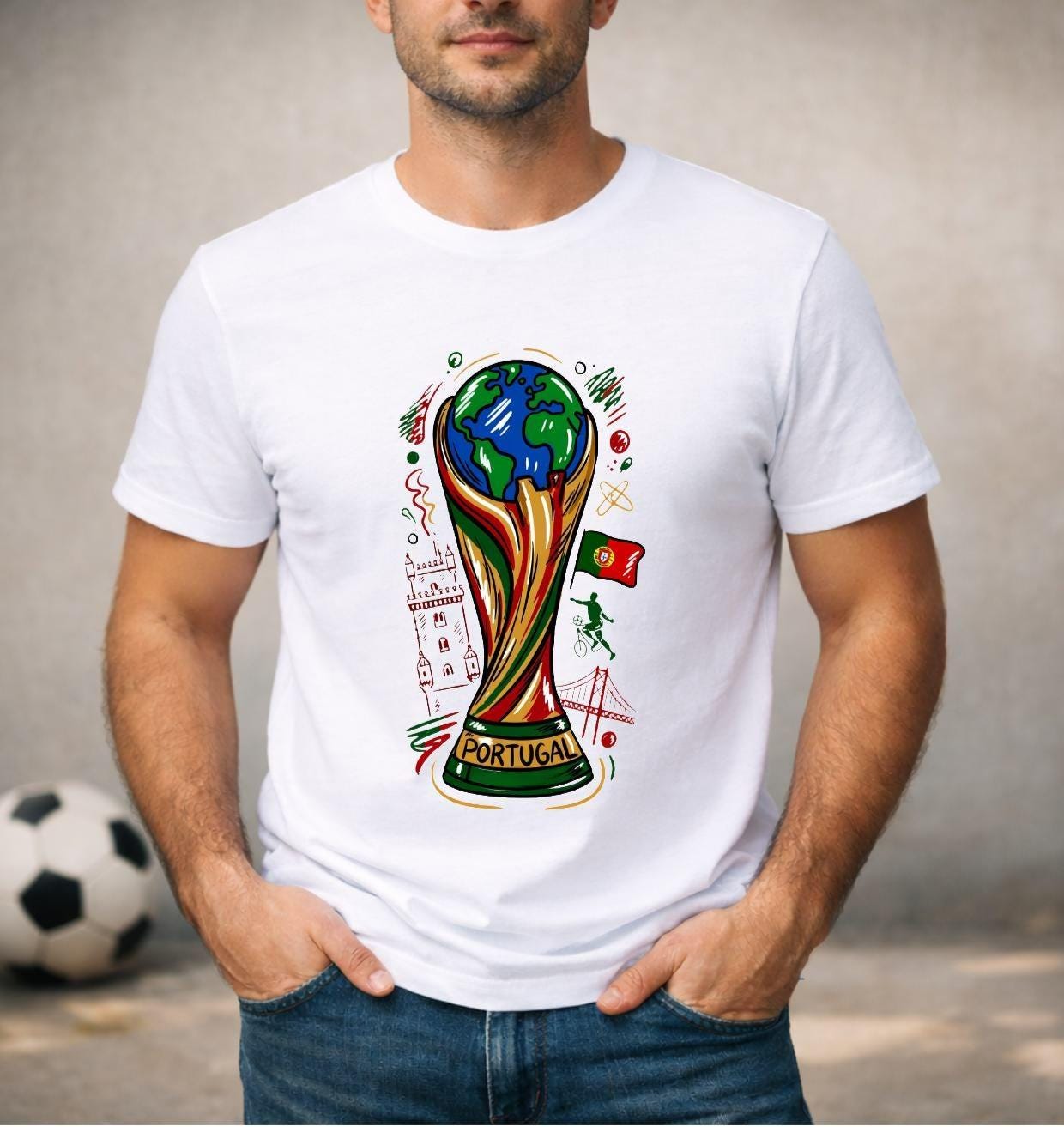 T-shirt adulte ou enfant ou body bébé Coupe du Monde 2026 foot Portugal Ronaldo