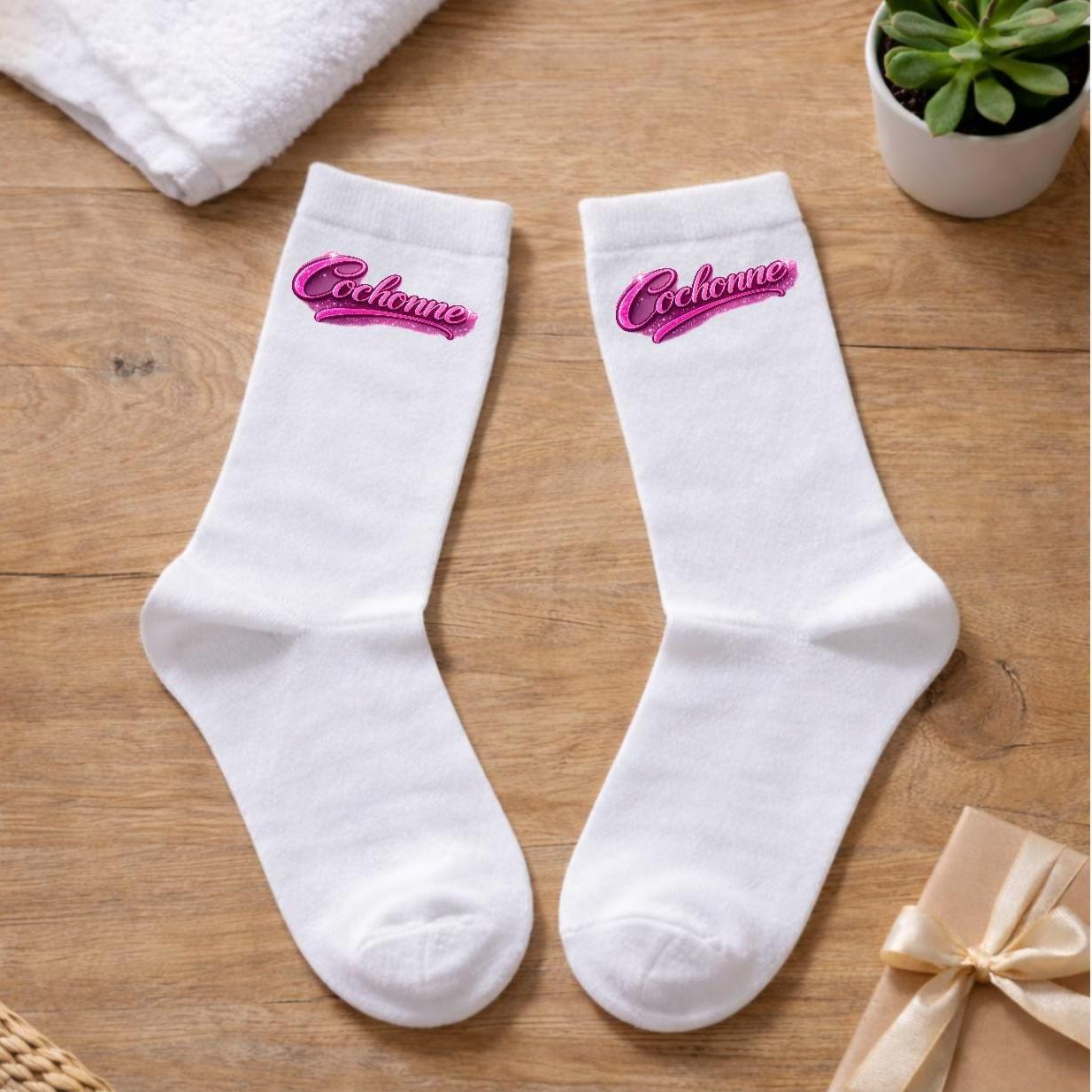 Paire de chaussettes imprimées à la mode, chaussettes à paillettes, design au choix, texte personnalisé et personnalisable