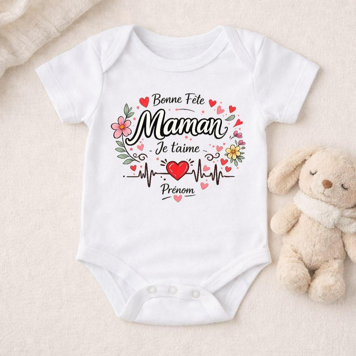 Body Bébé Personnalisé Bonne Fête Maman ! Je t’aime, Prénom