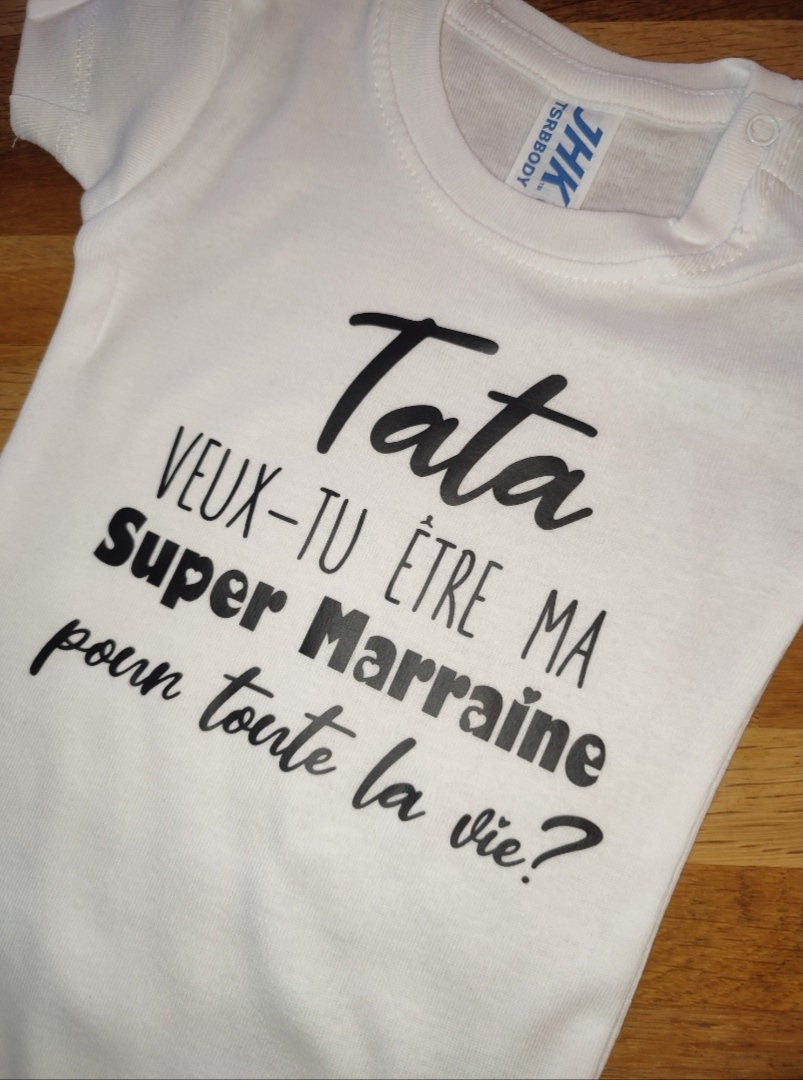 Body bébé "Veux-tu être ma marraine ?" – Demande originale à la future marraine – Cadeau tendre et personnalisé