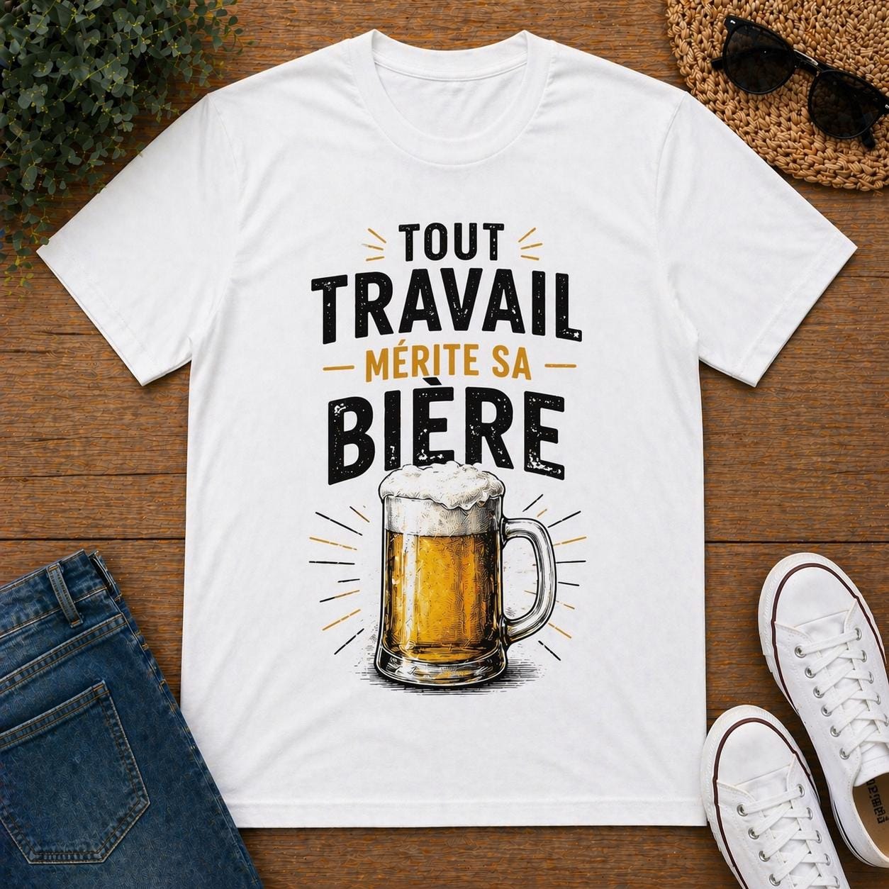T-shirt humour apéro – Tout travail mérite sa bière – Tee shirt beauf drôle – Cadeau homme humour alcool - Carnaval Dunkerque - marrant