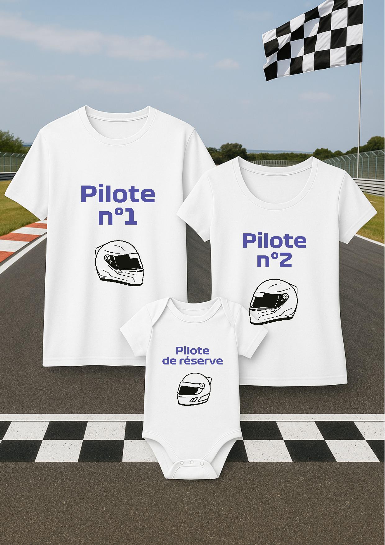 Tshirt adulte homme et femme et body bébé assorti, lot tshirt et body Formule 1, F1, pilote 1, 2, 3, casque de f1, F1 helmet, Ferrari