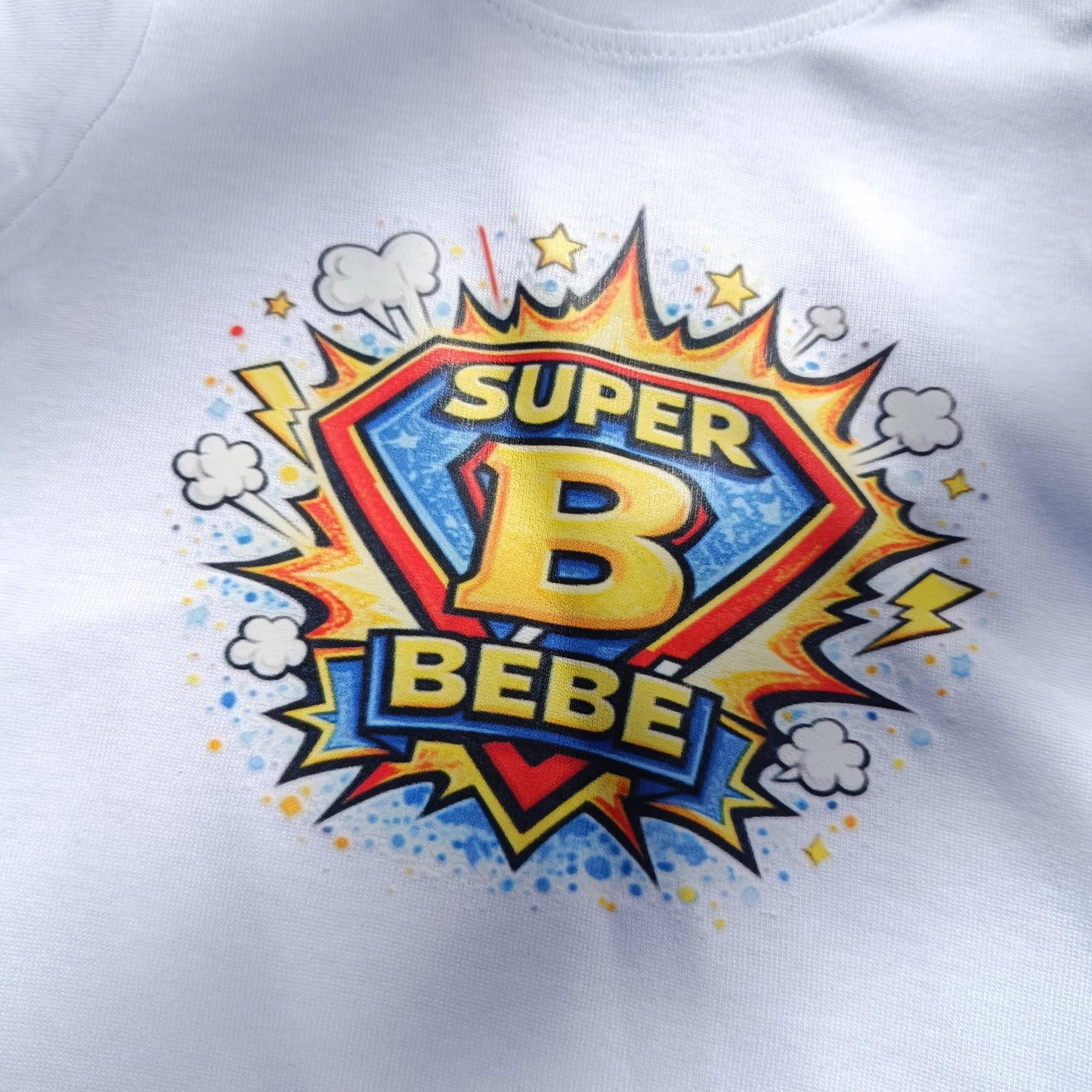 Super Bebe T-Shirt Adulte Enfant Body - Cadeau Original Annonce Famille Super Heros BD Comics Superman Spiderman