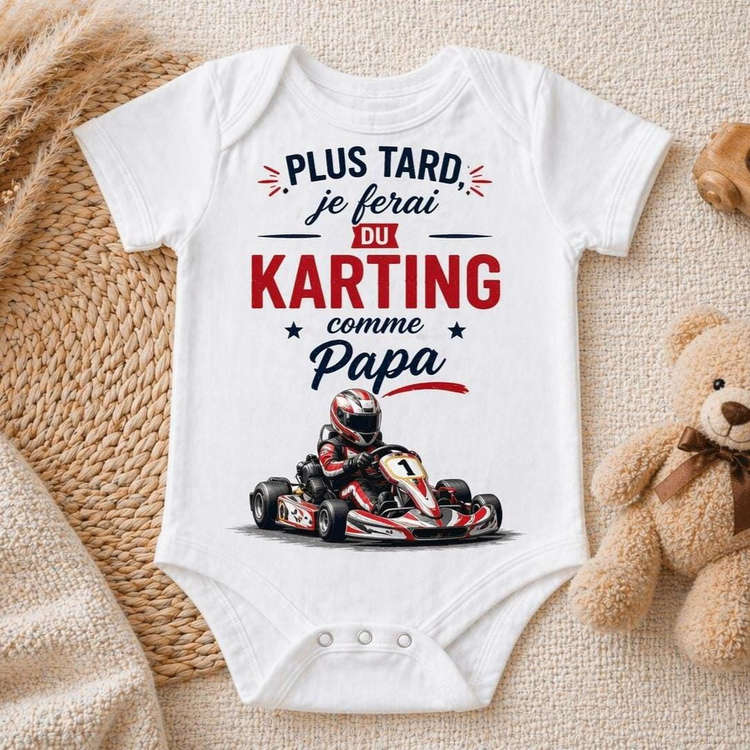 Body bébé pilote de karting comme papa – Cadeau naissance original – Body bébé humour – Idée cadeau papa – Bébé pilote – Body personnalisé