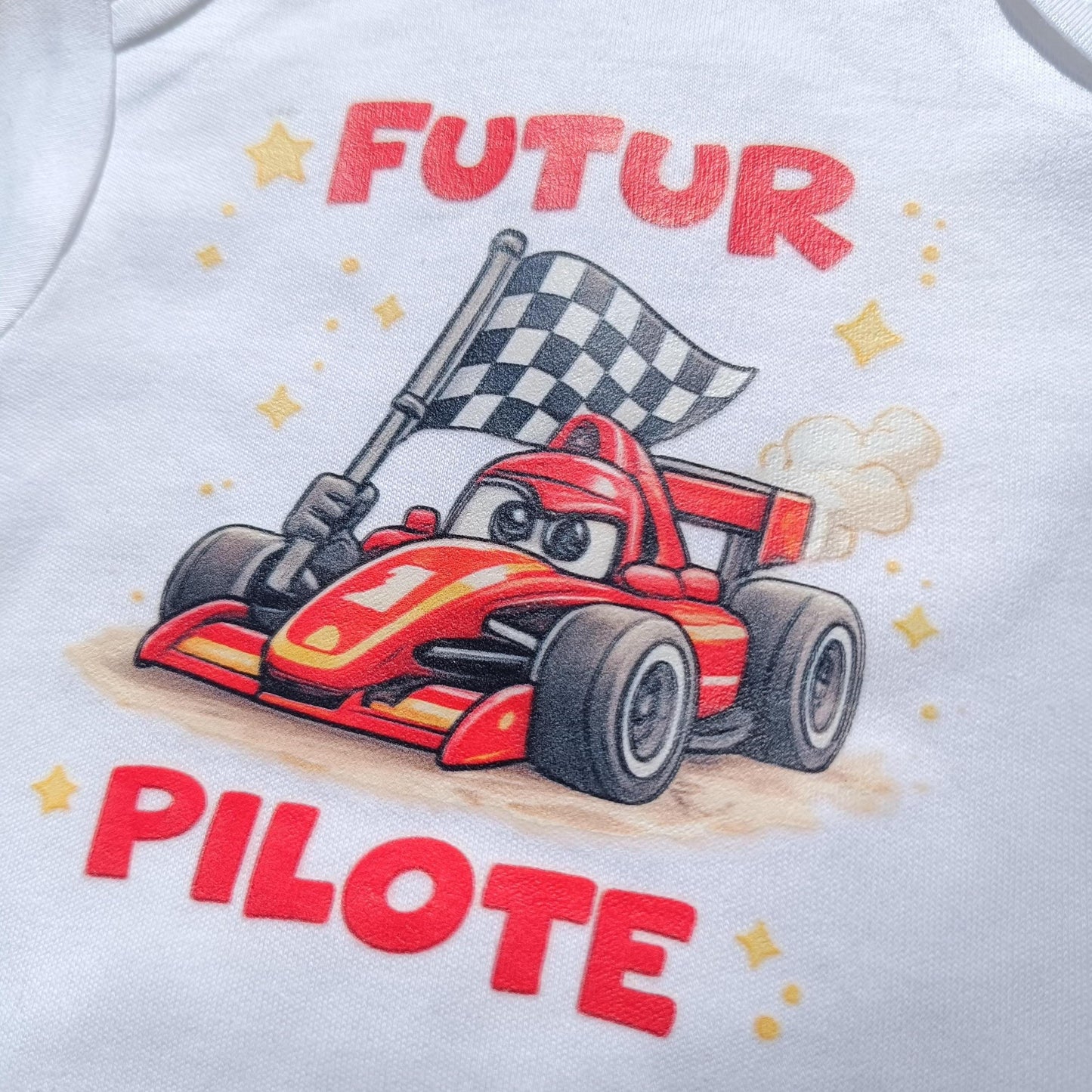 Body bébé, body personnalisé, idée cadeau naissance, body body pilote, pilote F1, bébé pilote, manches longues, vêtements bébé, futur pilote